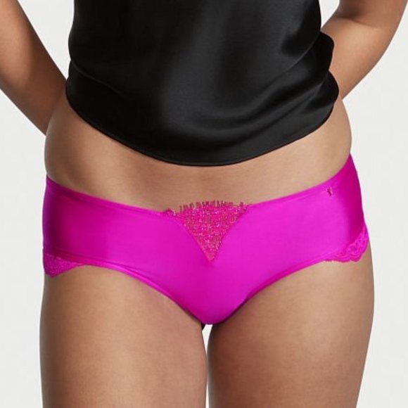 New VERY SEXY Micro Lace Inset Cheeky Bikini Satin Silky Pink Panty XS - Picture 6 of 9